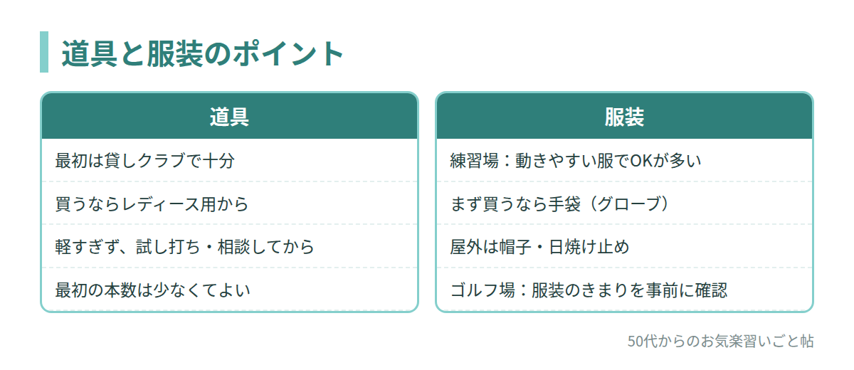 道具と服装のポイント